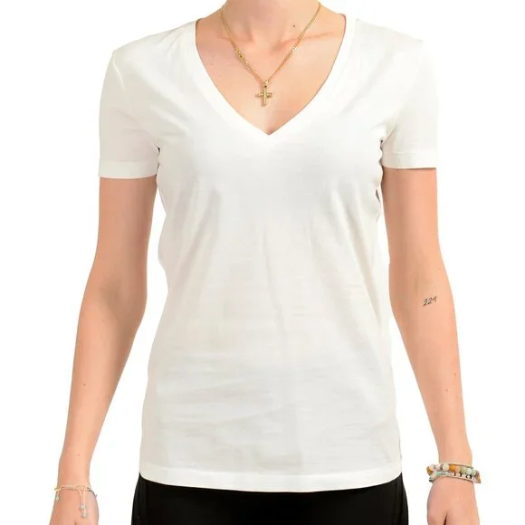 T-shirt Dsquared2 Femme Bordeaux Col V Profond - 100% Coton - Taille S (IT 40) - Neuf Sans étiquettes